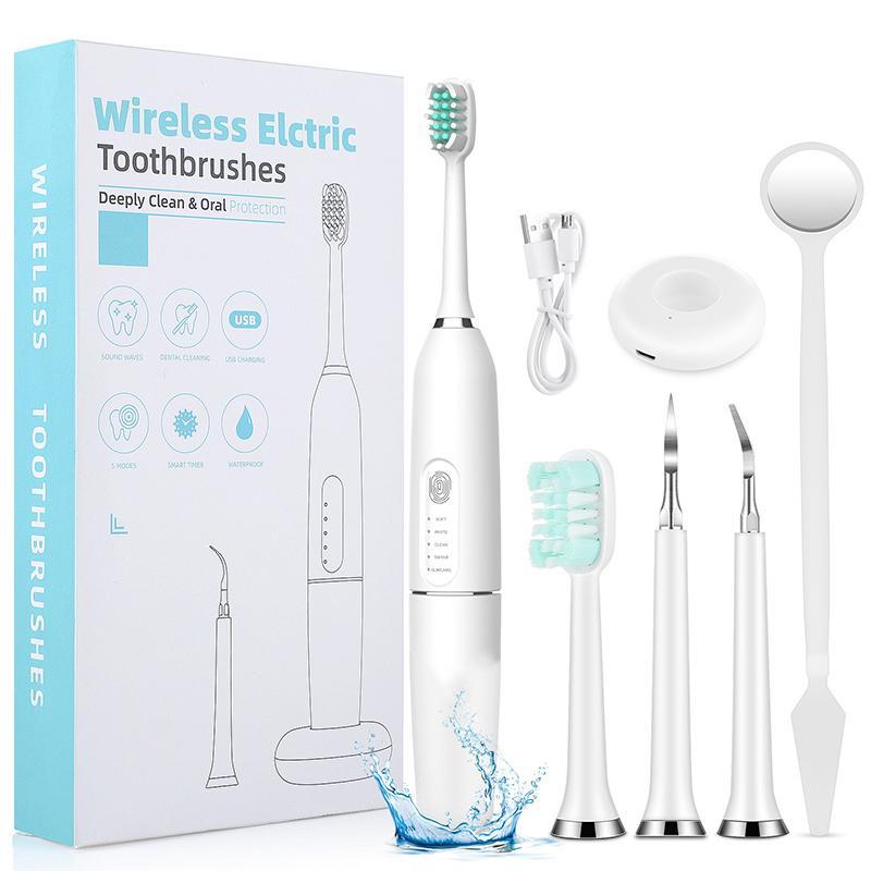 Electric Toothbrush Set, 1 Set USB Rechargeable Toothbrush with Replacement Brush Heads & Tongue Scraper & Mouth Mirror, Oral Care Tool for Home & Travel