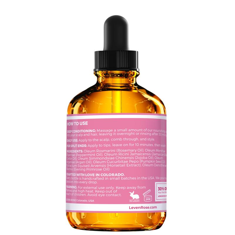 Leven Rose Organic Rosemary Oil for Hair Growth: 2oz Hair Growth Elixir with Rosemary Essential Oil and Nourishing Evening Primrose Oil Haircare Argan