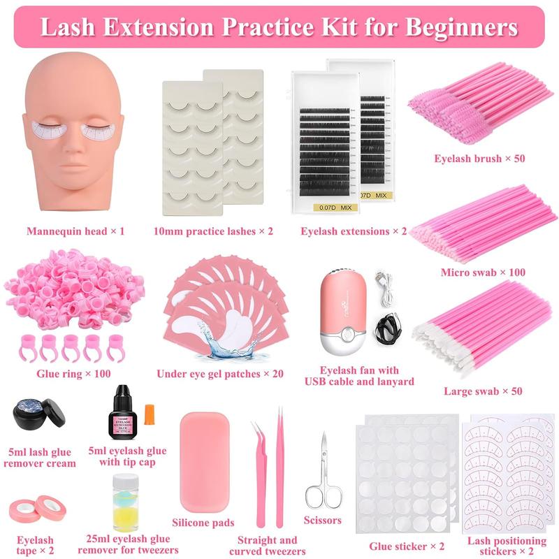 Lash Extension Kit for Beginners, Professional Eye Lashes Extension Kit with Everything: Lash Mannequin , Individual Eye Lashes, Glue, Tweezers Lash Extension Supplies for  Makeup Practice