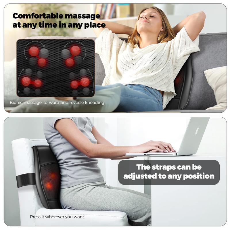 Shiatsu Back Massager with Heating, Electric Kneading Head Shoulder Comfort Massage Pillow for Pain Relief, Use at Home Office Car, Christmas Gift