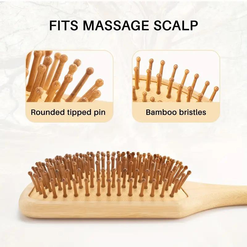 Natural Bamboo Head Massage Comb, 6 Counts set Styling Comb, Including Pointed Tail Comb & Wide Tooth Comb & Massage Air Cushion Comb & Double-edged Comb, Hair Styling Tools, Christmas Gift