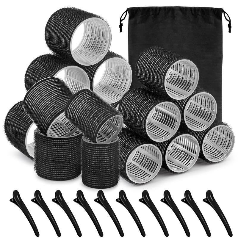 Self grip hair roller set,Hair roller set 26 pcs,Heatless hair curlers,Hair rollers for Long hair,Medium and Short hair,Hair rollers with hair roller clips and comb,Salon hairdressing curlers,DIY Hair Styles, Sungenol 2 Sizes Black Hair Rollers in 1 set