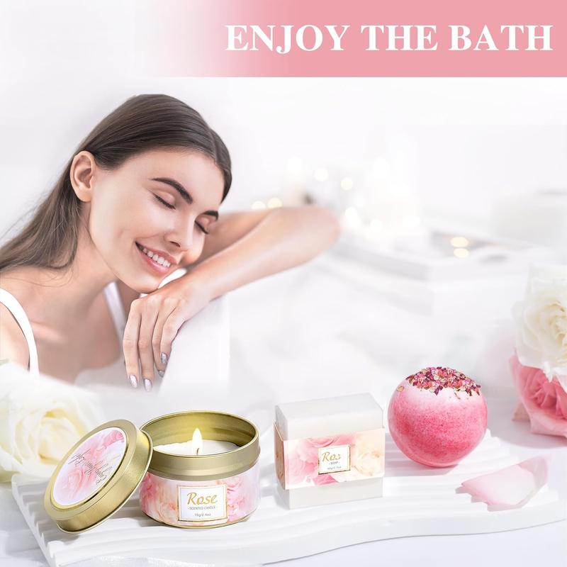 Gifts for Women, Happy Birthday Gifts for Women, Bath and Body Gifts for Women with Unique Rose Self Care Gifts, Home Spa Gift Basket Ideas for Mom, Girlfriend, Sister, Female Friends, Coworker