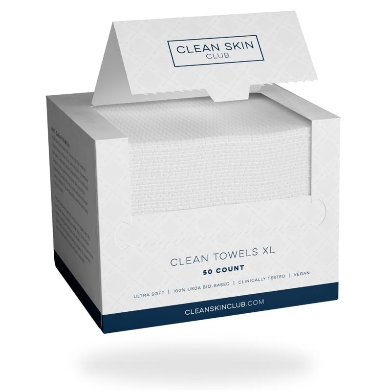 Clean Skin Clean Towels XL 100% USDA Biobased Face Towel Disposable Face Towelette Makeup Remover Dry Wipes Soft 50 Ct 1 Pack