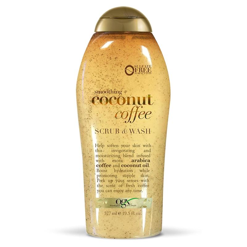 OGX Smoothing + Coconut Exfoliating Body Scrub with Arabica Coffee & Coconut Oil, Moisturizing Body Wash for Dry Skin, 19.5 Fl Oz Body Care Moisture Cream Daily