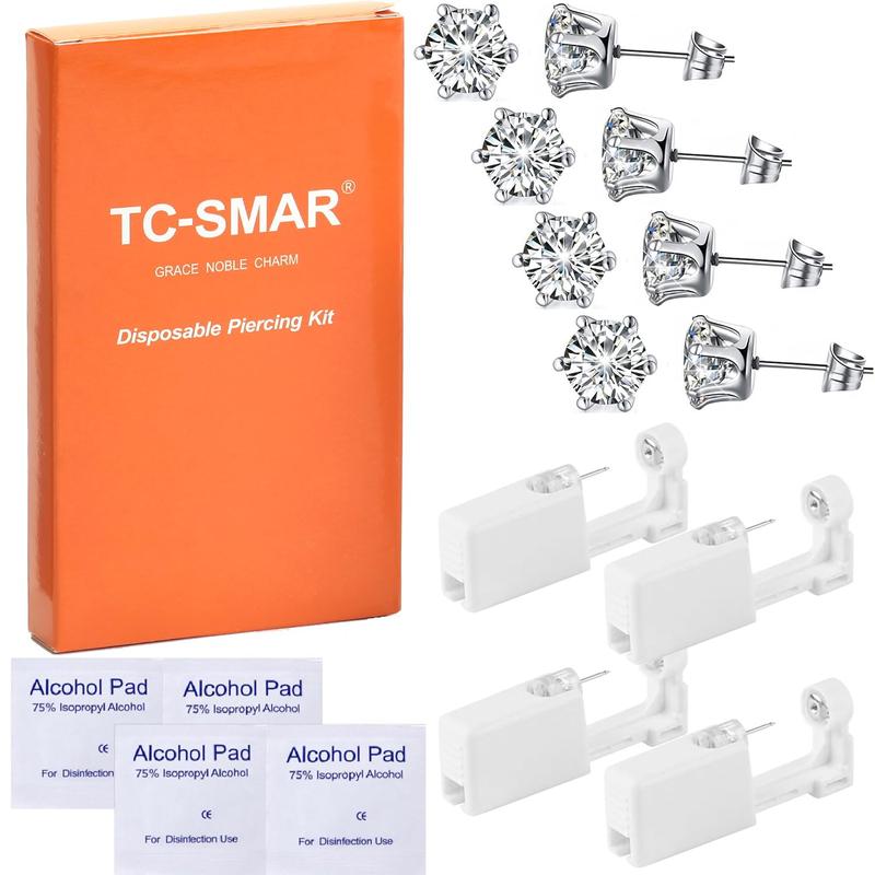 4 Pack Disposable Ear Piercing Gun Kit With Built-in transparent Cubic Zirconia Ear Studs