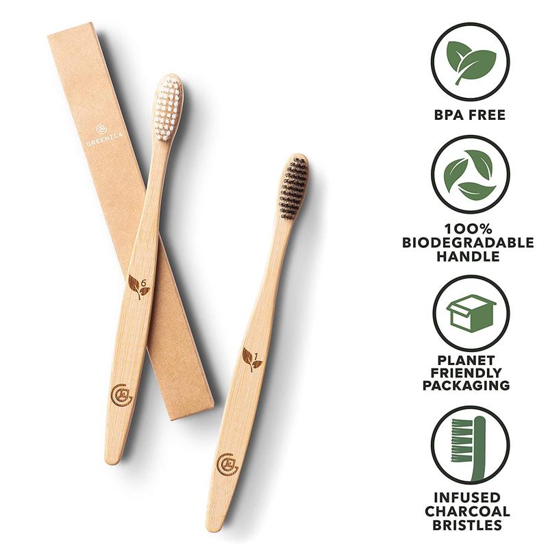 Bamboo Toothbrushes (12 Pack) | BPA Free Soft Bristles Eco-Friendly, Natural Toothbrush Set Biodegradable & Compostable Charcoal Wooden