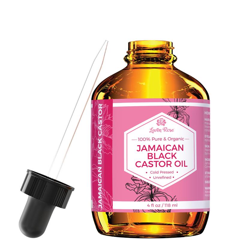 Leven Rose Organic Jamaican Black Castor Seed Oil 4 oz - Natural - Pure - Organic Serum - Scalp Oil for Haircare and Skin Repair Comfort Castor Oil