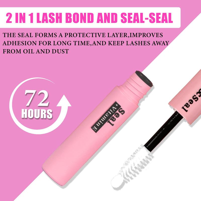 2 in 1 Eyelash Bond and Seal, Long Lasting Strong Hold Waterproof Eyelash Glue, Professional Eye Makeup Adhesive for Women & Girls