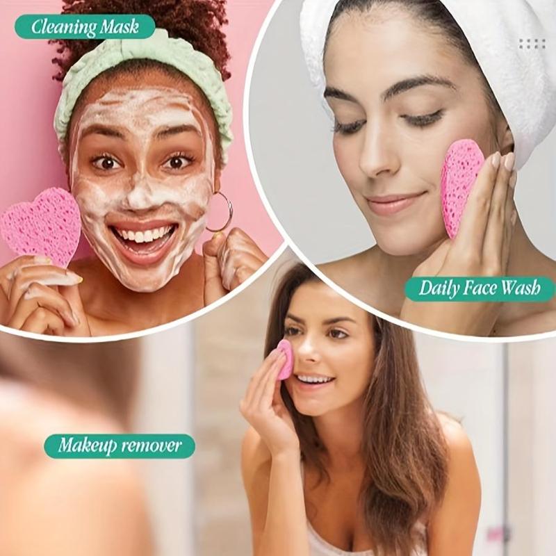 Facial Cleaning Tool Set, 6 Counts set Heart Shape Double-sided Face Wash Sponge & Face Brush, Makeup Removal Tool, Face Wash Tool