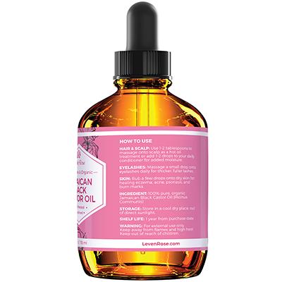 Leven Rose Organic Jamaican Black Castor Seed Oil 4 oz - Natural - Pure - Organic Serum - Scalp Oil for Haircare and Skin Repair Comfort Castor Oil