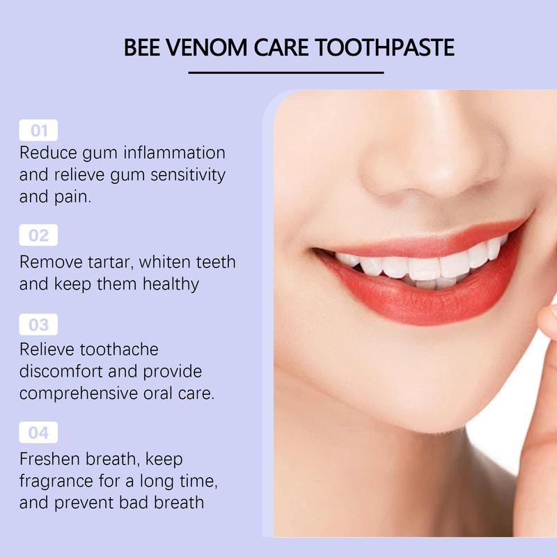 Bee Venom Oral Care Toothpaste, Gentle Deep Cleansing Toothpaste for Yellow Stains and Plaque, Refreshing Oral Care Product for Adults