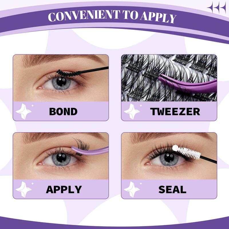 Mixed Length Individual False Eyelashes & Eyelash Glue & Tweezers & Eyelash Remover, 216pcs Natural Look Eyelashes, Eye Makeup Product for Women & Girls, Christmas Gift