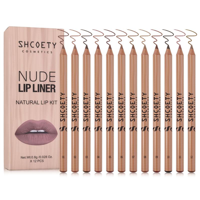 Wooden Lip Liner Set, 12pcs set Long Lasting Lip Liner Pencil, Natural Lip Liner Kit, Easy Coloring Lip Liner Pen, Suitable for All Occasions Lip Makeup