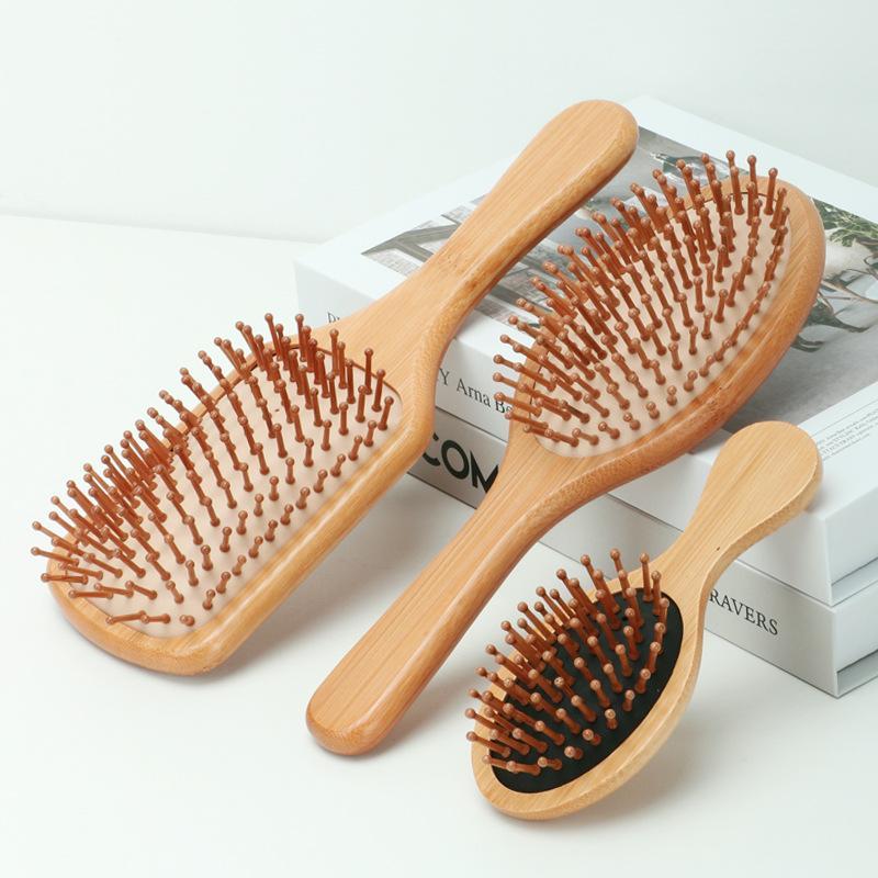 Natural Bamboo Head Massage Comb, 6 Counts set Styling Comb, Including Pointed Tail Comb & Wide Tooth Comb & Massage Air Cushion Comb & Double-edged Comb, Hair Styling Tools, Christmas Gift