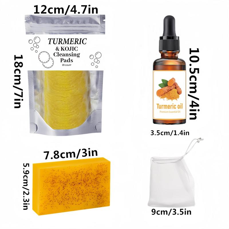 Turmeric Comfort Cleansing Set, Turmeric Soap Bar & Turmeric Oil & Turmeric Kojic Cleansing Pads, Daily Skincare Set for Face & Body, Gender Neutral Hygiene Products, Christmas, Christmas Gift