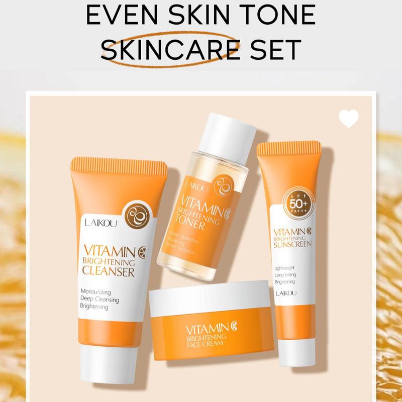 Vitamin C Skin Care Kit, 4 Counts set Facial Cleanser & Toner & Face Cream & Sunscreen Cream, Skin Care Products for Women & Men