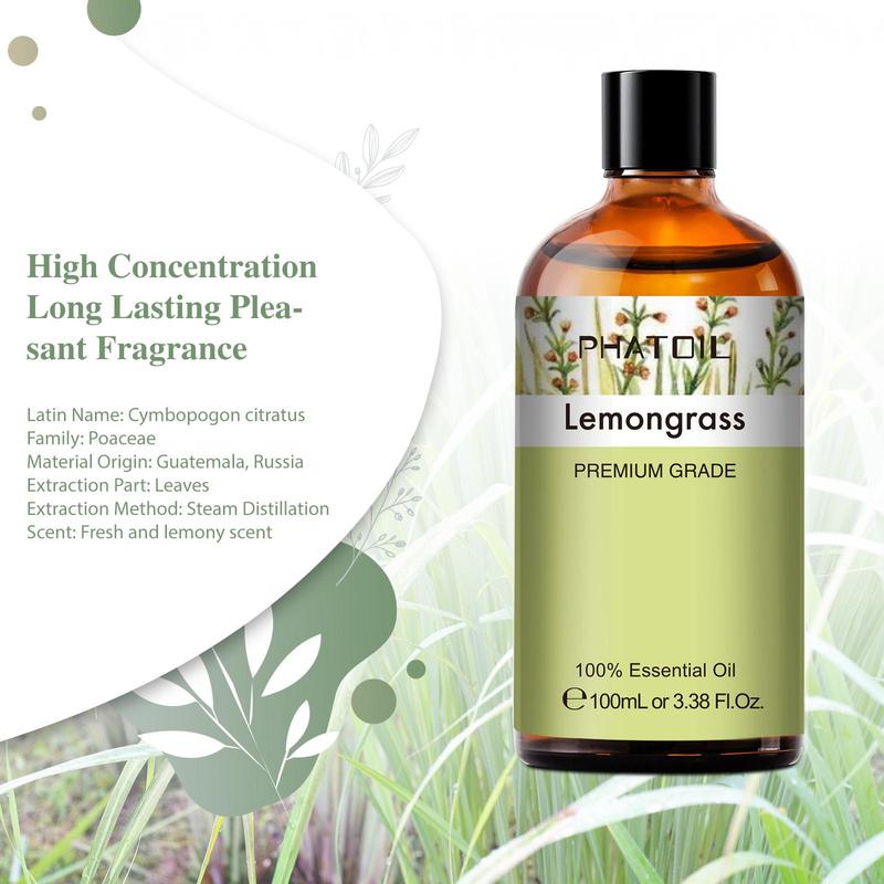 100ml 3.38fl.Oz Lemongrass Essential Oils for Diffusers Humidifier Aromatherapy Massage Bath Soap & Candle Making, Gift for Mom