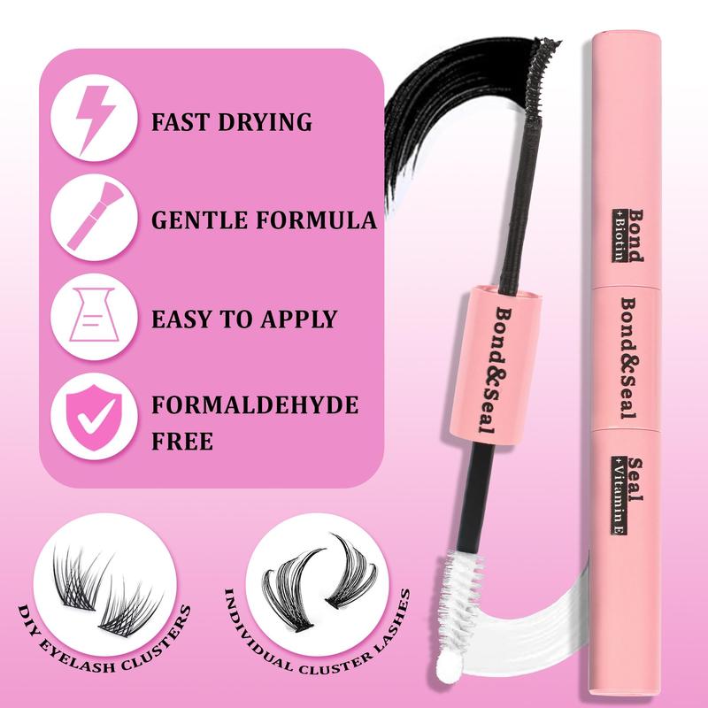 2 in 1 Eyelash Bond and Seal, Long Lasting Strong Hold Waterproof Eyelash Glue, Professional Eye Makeup Adhesive for Women & Girls