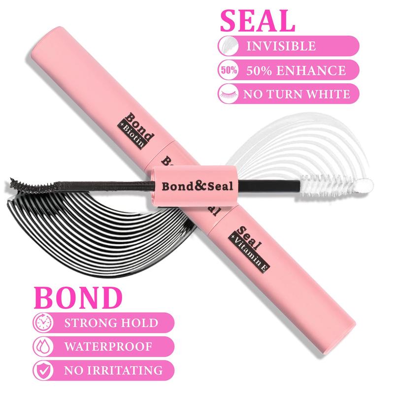 2 in 1 Eyelash Bond and Seal, Long Lasting Strong Hold Waterproof Eyelash Glue, Professional Eye Makeup Adhesive for Women & Girls