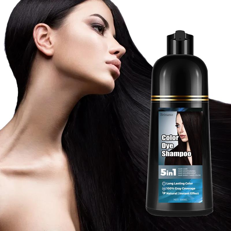 Black hair dye shampoo covers 100% gray hair, suitable for both men and women. Hair dye shampoo 5-in-1, long-lasting and professional without irritating odor, easy to operate, hair care, nourishment, moisturizing, hair gloss 500ml Haircare Color Gift