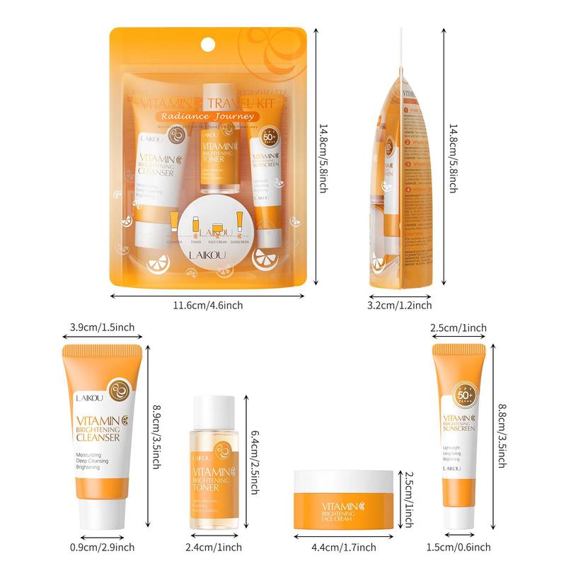 Vitamin C Skin Care Kit, 4 Counts set Facial Cleanser & Toner & Face Cream & Sunscreen Cream, Skin Care Products for Women & Men