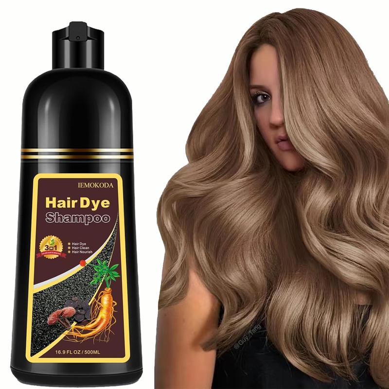 Hair Dye Shampoo 3-in-1 Champu Para Canas Mujer, Instant Coffee Herbal Hair Color Treated Shampoo, Natural Brown Long Lasting Easy to Use, for Women Men Christmas Gift, 500ml Haircare Salon