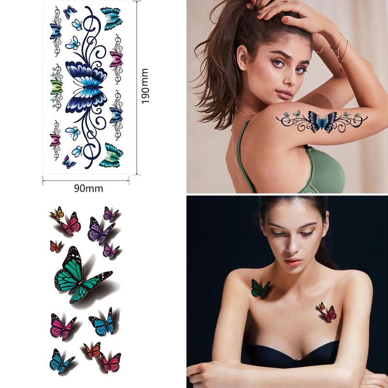 82 Sheets Flowers Temporary Tattoo Stickers, Roses, Butterflies and Multicolor Mixed Style Body Art Temporary Tattoos for Women