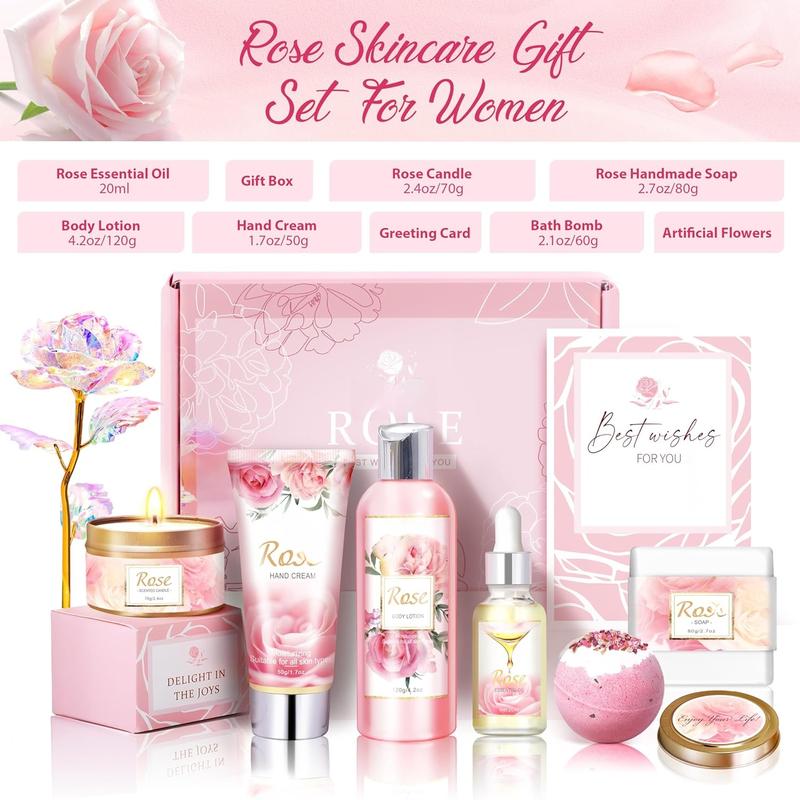 Gifts for Women, Happy Birthday Gifts for Women, Bath and Body Gifts for Women with Unique Rose Self Care Gifts, Home Spa Gift Basket Ideas for Mom, Girlfriend, Sister, Female Friends, Coworker