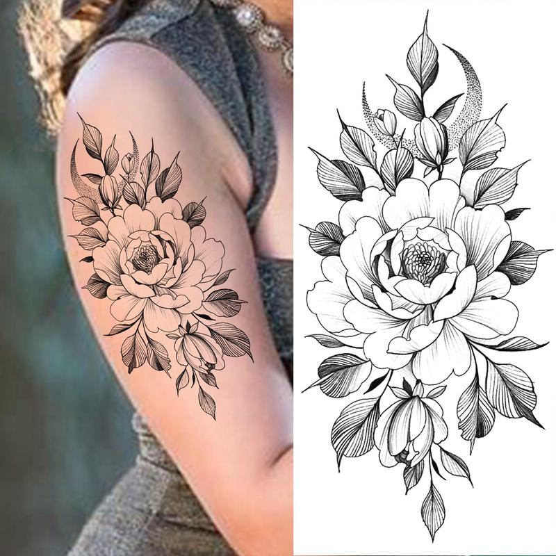 Realistic Flower Pattern Temporary Tattoo Sticker, 10pcs set Fake Tattoo Sticker, Long Lasting Body Art Sticker for Women & Girls