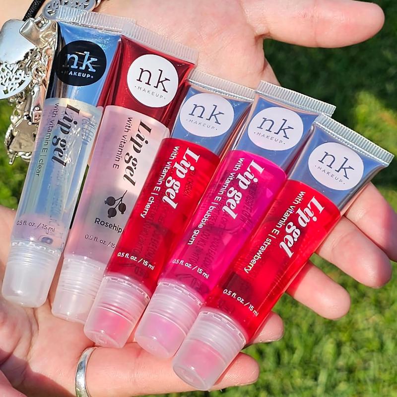 NICKA K NEW YORK VARIETY SET OF 5 NK Hydrating Lip Gel - Vitamin E (Clear, Rosehip Oil, Bubble Gum, Cherry, Strawberry) Skincare Comfort