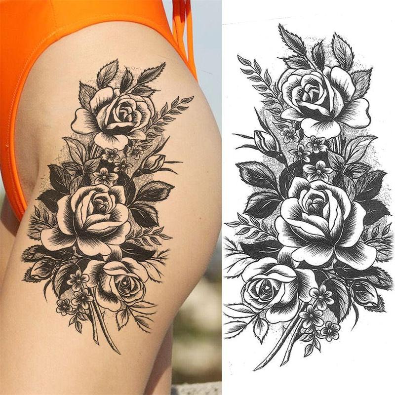 Realistic Flower Pattern Temporary Tattoo Sticker, 10pcs set Fake Tattoo Sticker, Long Lasting Body Art Sticker for Women & Girls