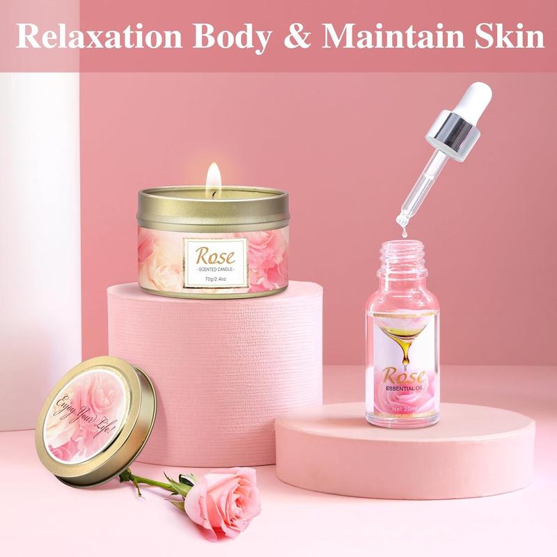 Gifts for Women, Happy Birthday Gifts for Women, Bath and Body Gifts for Women with Unique Rose Self Care Gifts, Home Spa Gift Basket Ideas for Mom, Girlfriend, Sister, Female Friends, Coworker