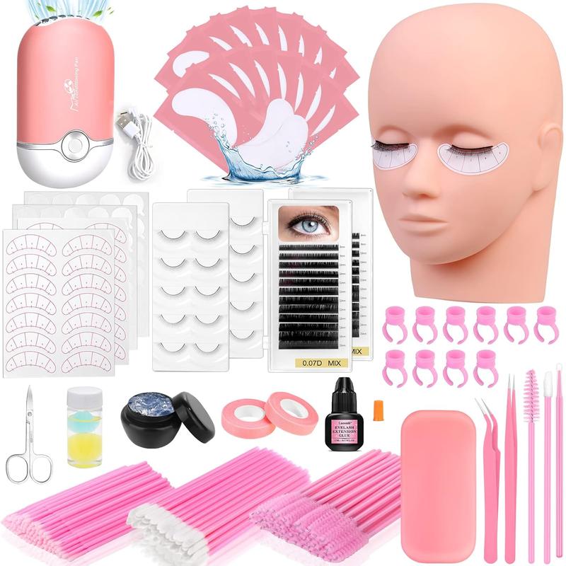 Lash Extension Kit for Beginners, Professional Eye Lashes Extension Kit with Everything: Lash Mannequin , Individual Eye Lashes, Glue, Tweezers Lash Extension Supplies for  Makeup Practice