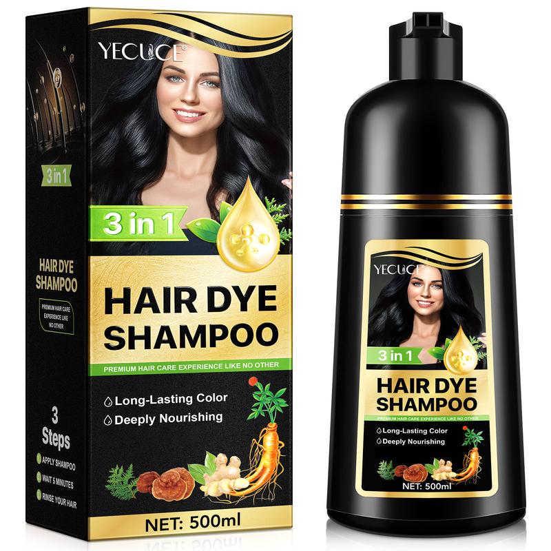 YECUCE 3-in-1 Black Hair Color Shampoo – Long-Lasting Hair Dye & Care, 500ml