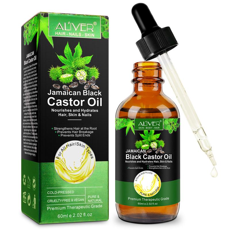 ALIVER Jamaican Black Castor Oil(1 pack 2 packs), Skincare Massage Oil with Castor Oil Pack, 2.02 fl oz