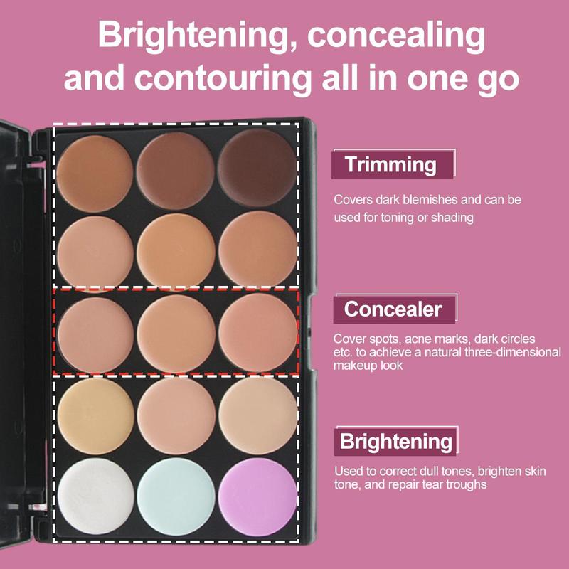 15 Color Concealer Palette, Long Lasting Concealer Cream, Highlighting Contouring Cream, Soft & Lightweight Makeup Palette for Women & Girls