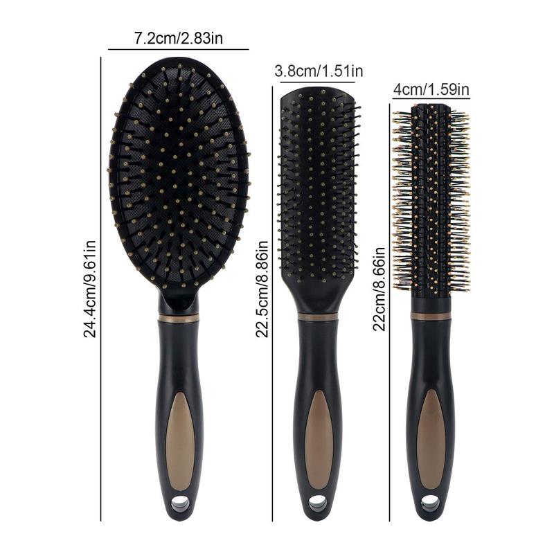 Heatless Hair Brush (3pcs), Scalp Massage Comb, Wet & Dry Hair Detailing & Styling Tool for Men & Women