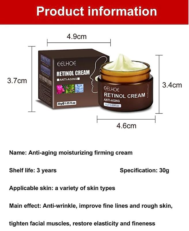 EELHOE Retinol Face Cream, Anti Aging, Anti Wrinkle, Hydrating, Firming, Revitalizing, with Hyaluronic Acid Vitamin E Hexapeptide, Moisturizer, Tightening, and Deep Hydration Moisturizing Skincare Comfort Skin Repair Hydrate