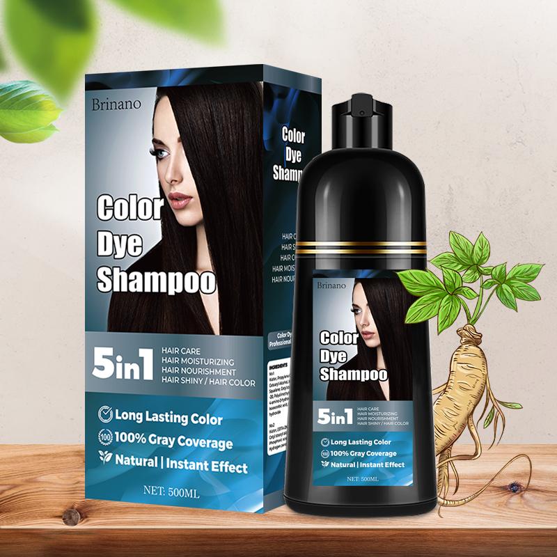 Black hair dye shampoo covers 100% gray hair, suitable for both men and women. Hair dye shampoo 5-in-1, long-lasting and professional without irritating odor, easy to operate, hair care, nourishment, moisturizing, hair gloss 500ml Haircare Color Gift