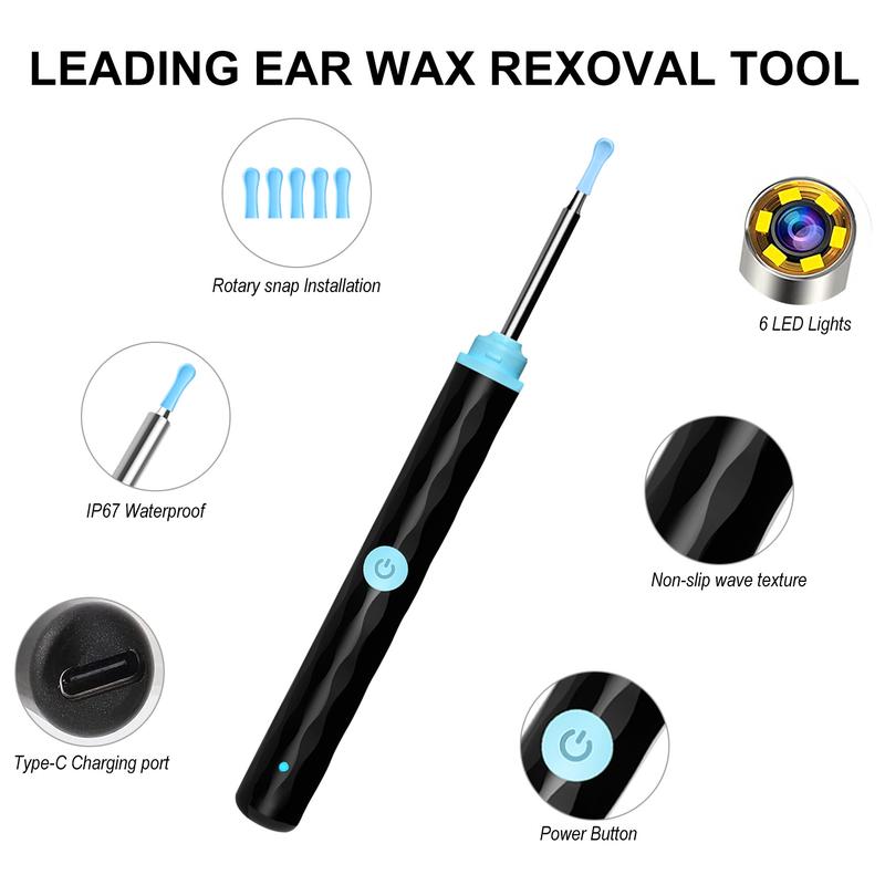 Christmas Gift Ear Wax Removal Camera, Ear Cleaner 1296P HD Camera, Ear Cleaning Kit with 8pcs Ear Set, Wireless WiFi Otoscope with 6 Lights, Rechargeable Earwax Removal Tool Kit for Adult & Kid Christmas Presents