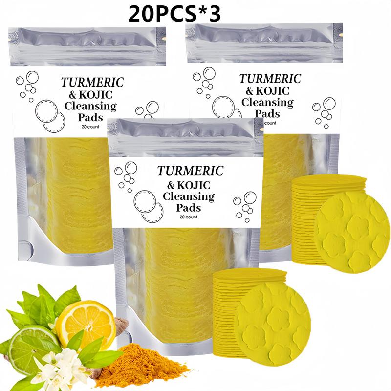 Turmeric & Kojic Acid Face Cleansing Pads, 3 Bags Facial Cleansing Pad, Facial Cleaning Pad for Acne-prone Skin & Makeup Removal for Women & Men, Skin Care Products, Skin Care Kits