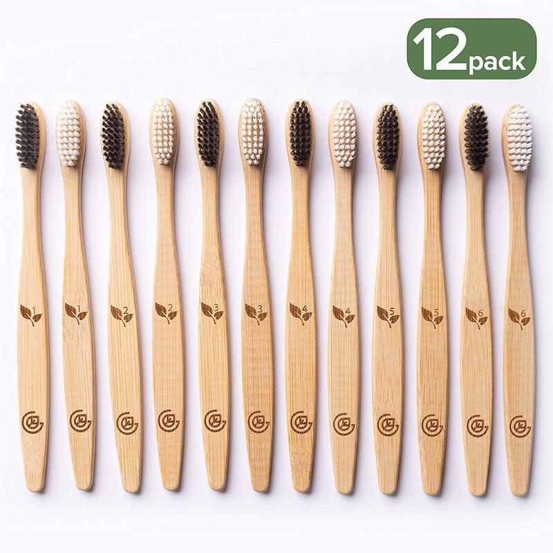 Bamboo Toothbrushes (12 Pack) | BPA Free Soft Bristles Eco-Friendly, Natural Toothbrush Set Biodegradable & Compostable Charcoal Wooden