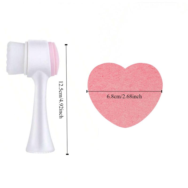 Facial Cleaning Tool Set, 6 Counts set Heart Shape Double-sided Face Wash Sponge & Face Brush, Makeup Removal Tool, Face Wash Tool