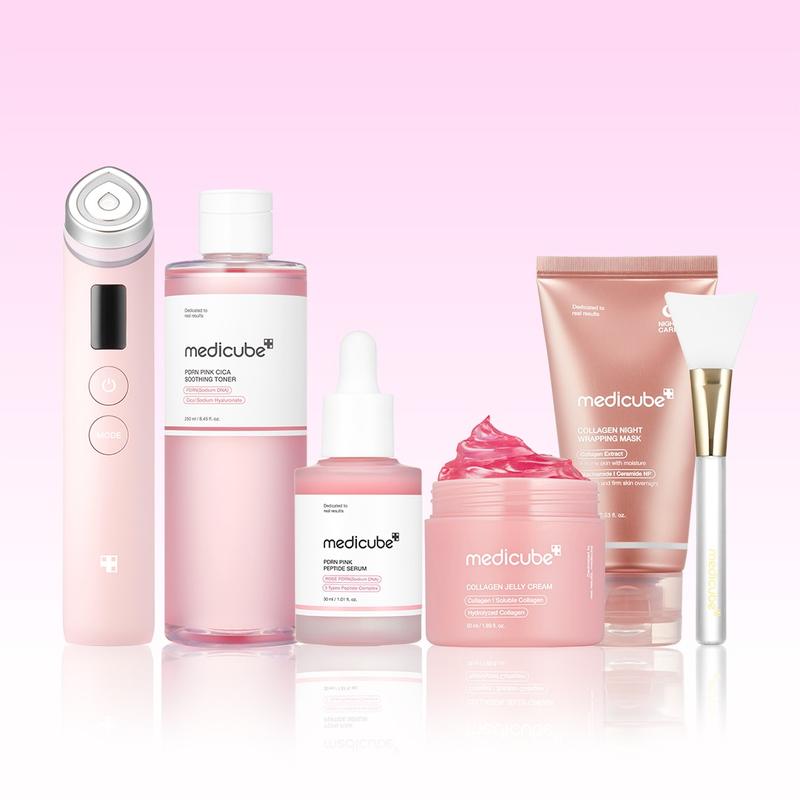 [Medicube Official] Pink Glass Glow Routine SETㅣK-beauty Viral Glass Glow Device, PDRN Pink Peptide Toner, PDRN Pink Peptide Serum, Collagen Jelly Cream, Collagen Night Wrapping Mask Facial Korean Moisture Radiance Radiant Skincare Facial Mask