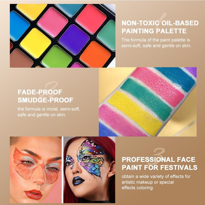 22 Color Face Body Painting Oil Palette with Brushes & Stickers, Non-toxic and Safe Oil Paint, Tattoo Painting Art