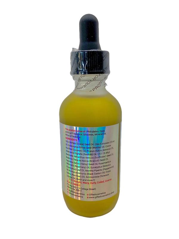 ALOPE Hair Growth Oil: Biotin, Vitamin E, Sunflower, Safflower, Hemp Seed, Jamaican Black Castor, Mint, Eucalyptus, Rosemary. Vegan-friendly