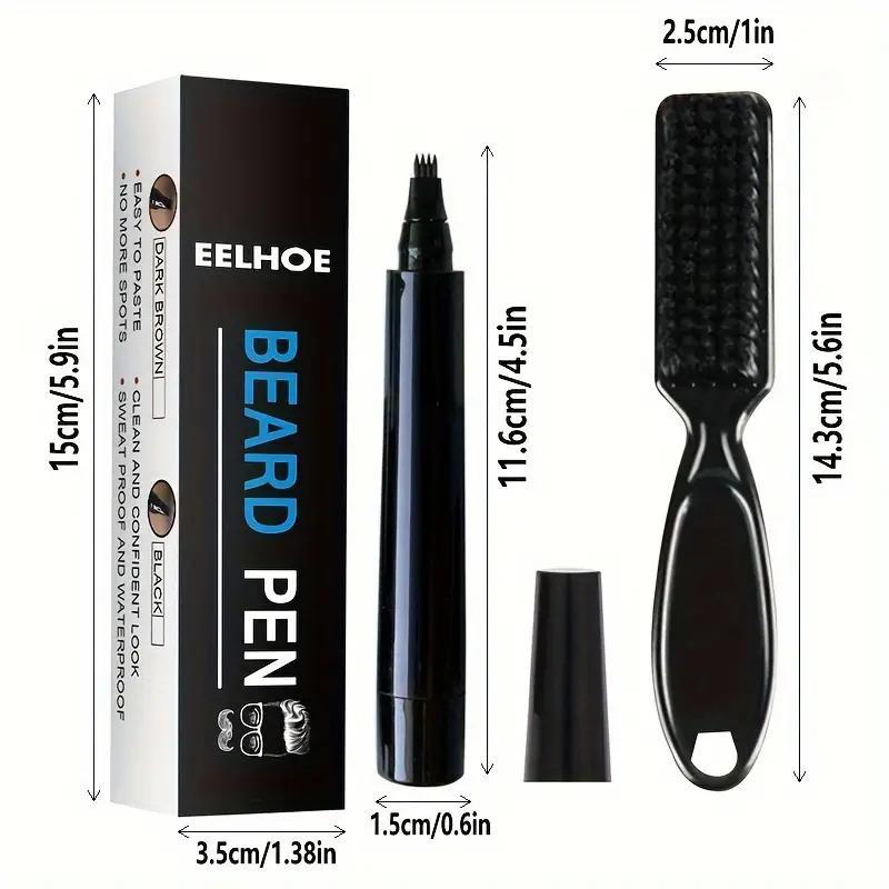 Beard Pen for Men, 1 Set Beard Pencil Filler & Beard Brush for Men, Waterproof Beard Filler Kit, Fill, Shape and Define Your Beard for a Natural Beard, Long Lasting Beard Filler with Brush