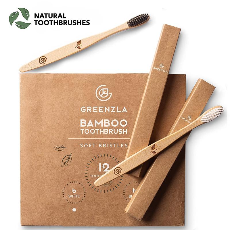 Bamboo Toothbrushes (12 Pack) | BPA Free Soft Bristles Eco-Friendly, Natural Toothbrush Set Biodegradable & Compostable Charcoal Wooden