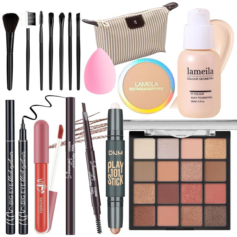 Makeup Set Full Kit for Girls Teens Women, Makeup Present Set, Includes Eyeshadow, Foundation, counter stick, Powder, Eyebrow Pencil, Eyeliner, Brushes, Lip Gloss, Sponge,  Bag